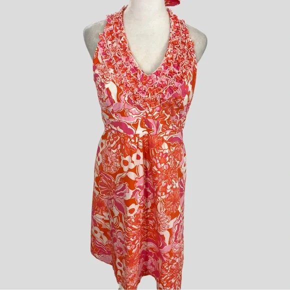 Lilly Pulitzer | Dresses | Lilly Pulitzer Pink Orange Floral Ruffle Lillian Halter  Dress | Poshmark